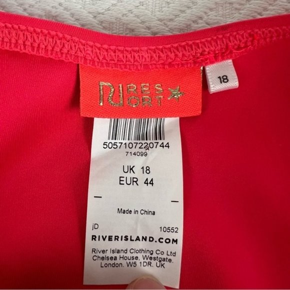 Asos river island frill assymetric swimsuit in neon barbie pink and coral - Picture 9 of 16